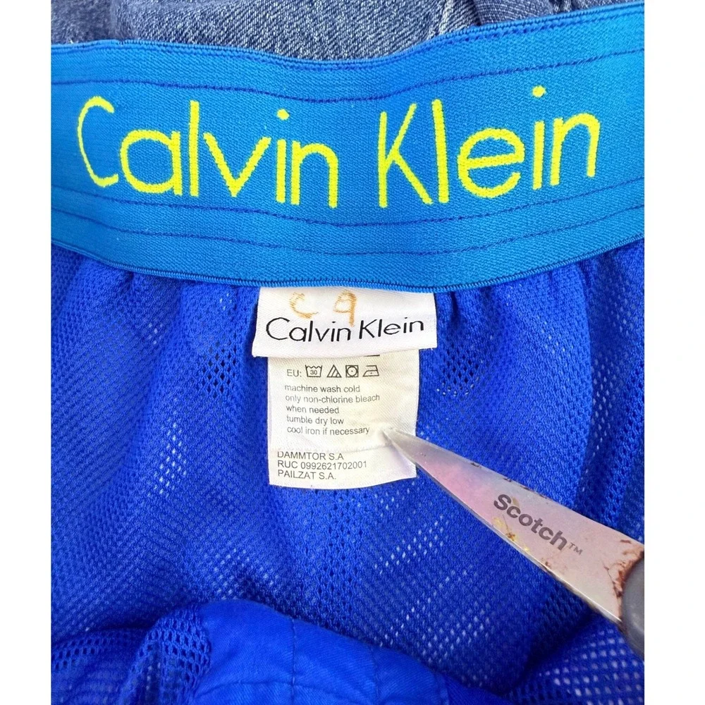 Calvin Klein Men Blue Stripe Swim Trunks Board Shorts Elastic Waist Drawstring‎